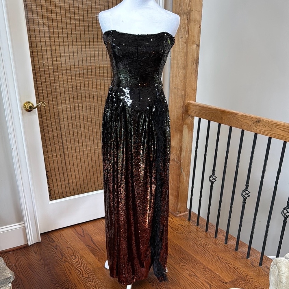 WeWoreWhat Strapless Black Sequin Ombre Gown